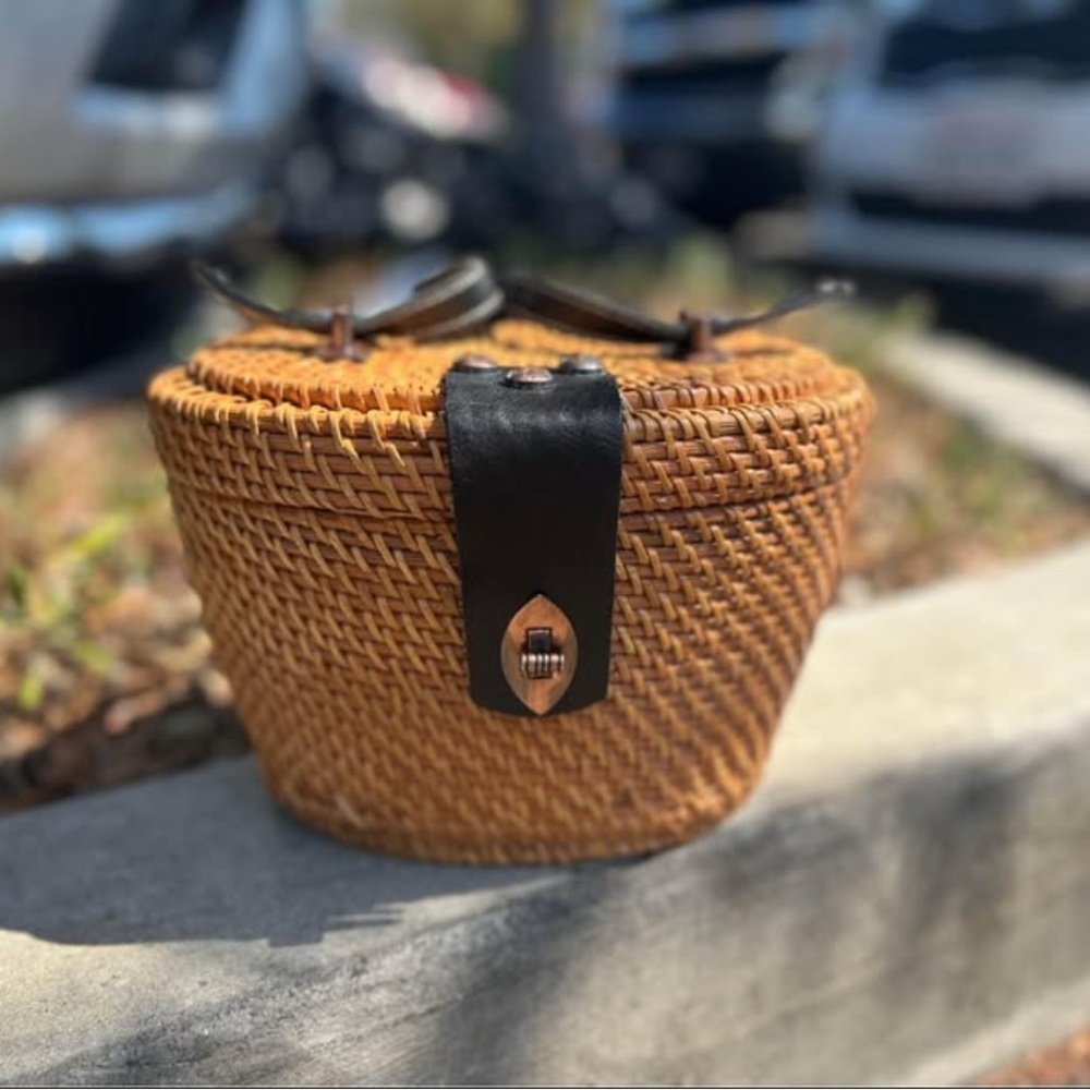 Patricia Nash Brown and Black Mini Bag with Woven Design